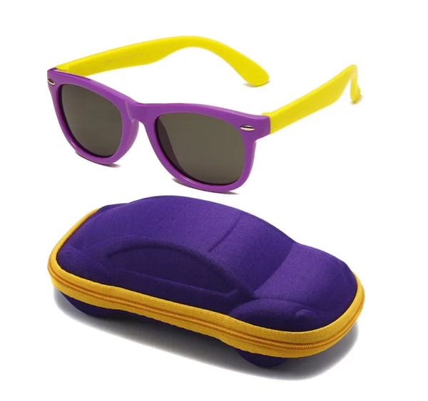 Silicone Sunglasses with Glasses Box Boys Girls Outdoor Goggles Sun Glasses AC Lens Safety Glasses and Cases  for Kids