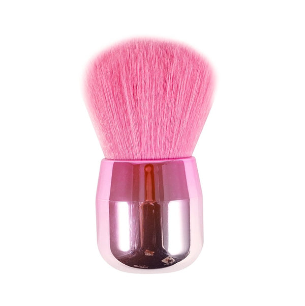 Powder brush: a soft, fluffy brush with long bristles, used to apply loose or pressed powder for a smooth and even finish.