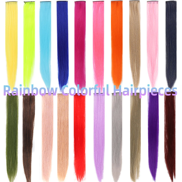 22 Inch Colored Highlight Synthetic Hair Extensions Rainbow Long Straight Hair